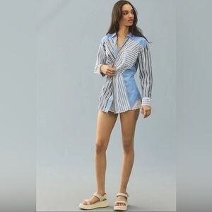 Anthropologie Blue and Black Patchwork Shirt